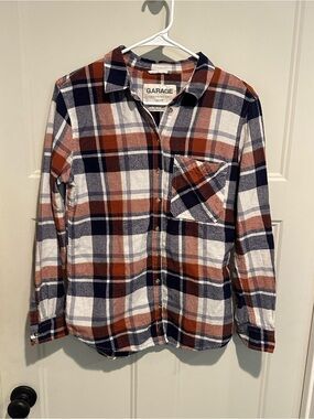 Garage Plaid Boyfriend Fit Button-Up Shirt - XS Oversized